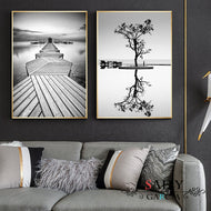 Nordic Style Prints Wall Art Black And White Tree Poster Minimalist Bridge Painting Canvas Modular Landscape Pictures Home Decor