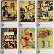 Grand Theft Auto GTA 5 Game Retro Kraft Paper Poster Printed Wall Pictures for Living Room Vintage Decorative Wall Stickers