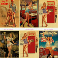 tableau mural Classic Vintage World War II Sexy Pin Up Girl  Paper Poster Wall Painting For Living Room Home coffee bar