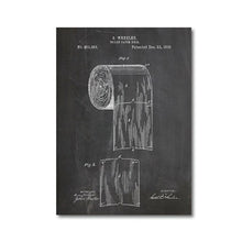 Toilet Paper Patent Vinatge Poster Bathroom Wall Art Prints , Roll of Toilet Paper Blueprint Canvas Painting Wc Sign Home Decor