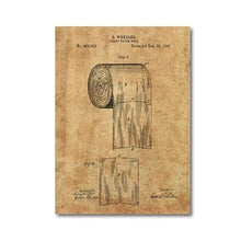 Toilet Paper Patent Vinatge Poster Bathroom Wall Art Prints , Roll of Toilet Paper Blueprint Canvas Painting Wc Sign Home Decor